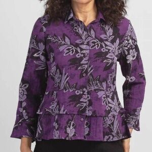 NWT Habitat Purple Crinkle Crepe Double Flounce Peplum Blouse Sz L Career